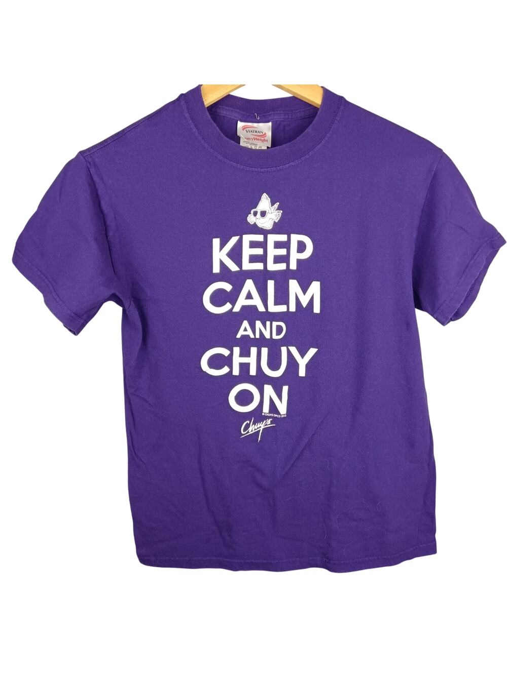 Chuy's Tex Mex Restaurant Purple Graphic Tee - Keep Calm and Chuy On